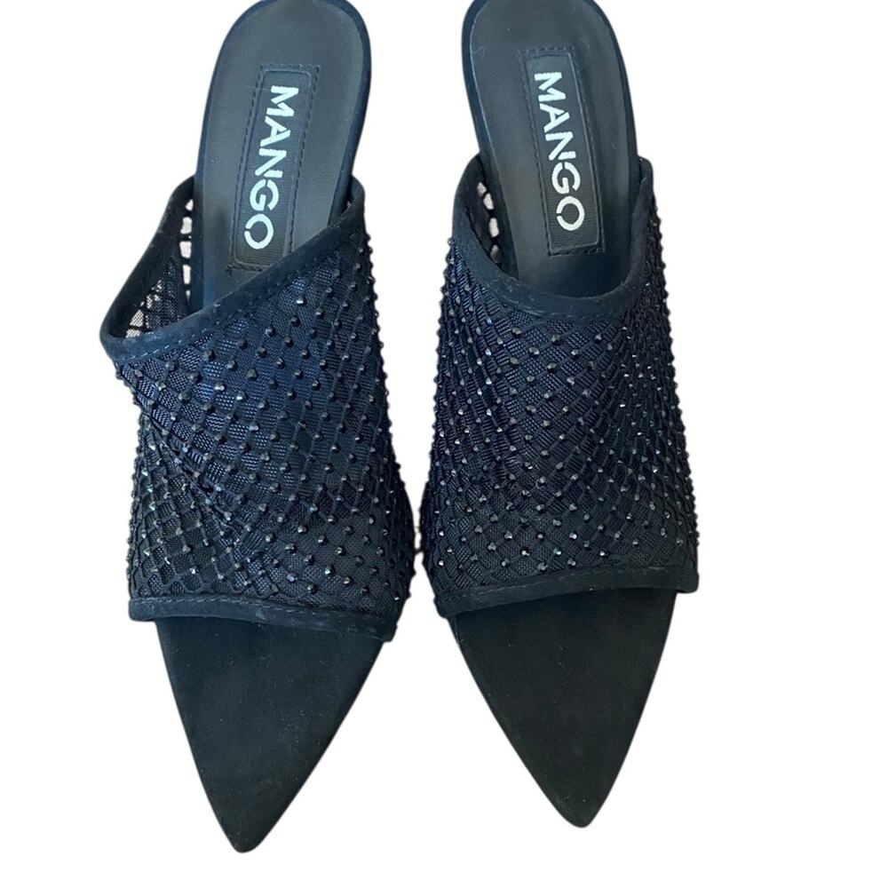 Mango Black Mesh Beaded Slip On Mule Heels Size 37 US size 6.5 - Picture 5 of 10